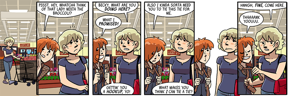 sure let's put becky in two kinds of plaid and also in a goddamn grocery store, somebody hates the artist
