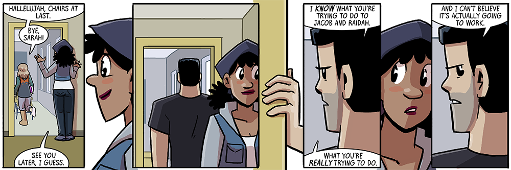 oh no sarah smiled too many panels consecutively, here comes the universe