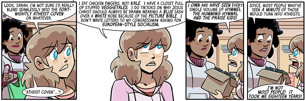 at an atheist coven they draw a circle and then roll their eyes really obnoxiously