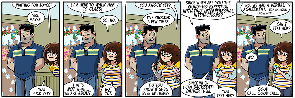 the strip title is true, joyce will never come out of there